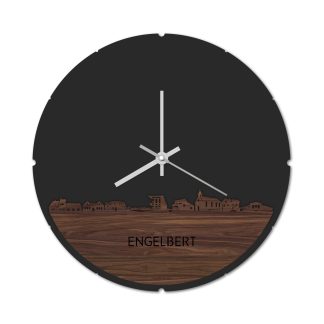 Skyline Klok Rond Engelbert Noten houten cadeau decoratie relatiegeschenk van WoodWideCities