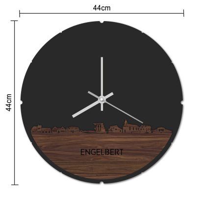 Skyline Klok Rond Engelbert Noten houten cadeau decoratie relatiegeschenk van WoodWideCities