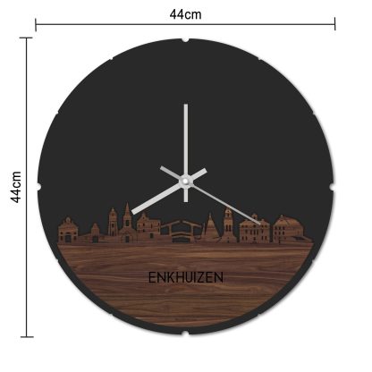 Skyline Klok Rond Enkhuizen Eiken houten cadeau decoratie relatiegeschenk van WoodWideCities