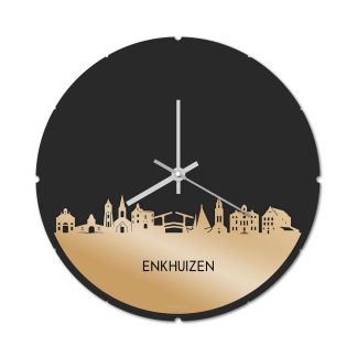 Skyline Klok Rond Enkhuizen Metallic Goud gerecycled kunststof cadeau decoratie relatiegeschenk van WoodWideCities