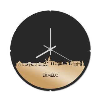 Skyline Klok Rond Ermelo Metallic Goud gerecycled kunststof cadeau decoratie relatiegeschenk van WoodWideCities