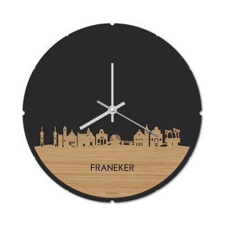 Skyline Klok Rond Franeker Bamboe houten cadeau decoratie relatiegeschenk van WoodWideCities