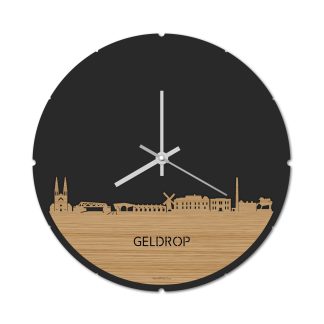 Skyline Klok Rond Geldrop Bamboe houten cadeau decoratie relatiegeschenk van WoodWideCities