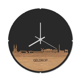 Skyline Klok Rond Geldrop Eiken houten cadeau decoratie relatiegeschenk van WoodWideCities