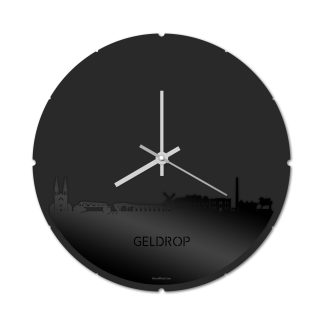 Skyline Klok Rond Geldrop Zwart glanzend gerecycled kunststof cadeau decoratie relatiegeschenk van WoodWideCities