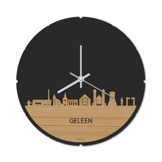 Skyline Klok Rond Geleen Bamboe houten cadeau decoratie relatiegeschenk van WoodWideCities