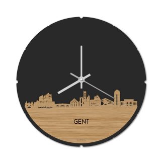 Skyline Klok Rond Gent Bamboe houten cadeau decoratie relatiegeschenk van WoodWideCities