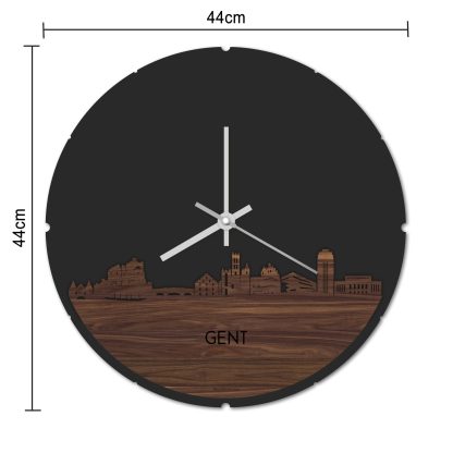 Skyline Klok Rond Gent Noten houten cadeau decoratie relatiegeschenk van WoodWideCities