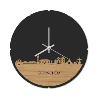 Skyline Klok Rond Gorinchem Bamboe houten cadeau decoratie relatiegeschenk van WoodWideCities