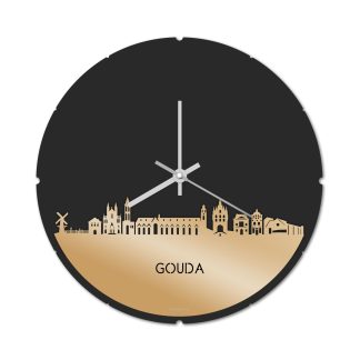 Skyline Klok Rond Gouda Metallic Goud gerecycled kunststof cadeau decoratie relatiegeschenk van WoodWideCities