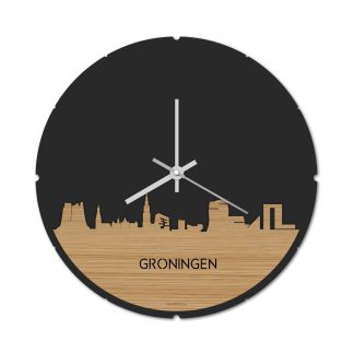 Skyline Klok Rond Groningen Bamboe Bamboe  houten cadeau decoratie relatiegeschenk van WoodWideCities