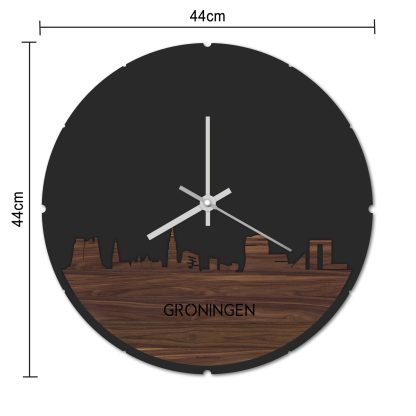 Skyline Klok Rond Groningen Eiken Eiken houten cadeau decoratie relatiegeschenk van WoodWideCities