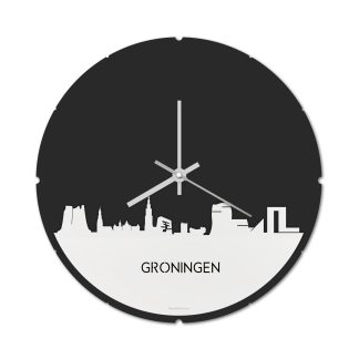 Skyline Klok Rond Groningen Wit glanzend gerecycled kunststof cadeau decoratie relatiegeschenk van WoodWideCities