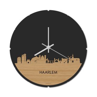 Skyline Klok Rond Haarlem Bamboe Bamboe  houten cadeau decoratie relatiegeschenk van WoodWideCities