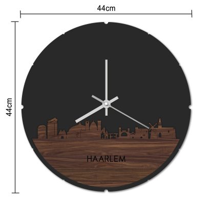 Skyline Klok Rond Haarlem Eiken houten cadeau decoratie relatiegeschenk van WoodWideCities