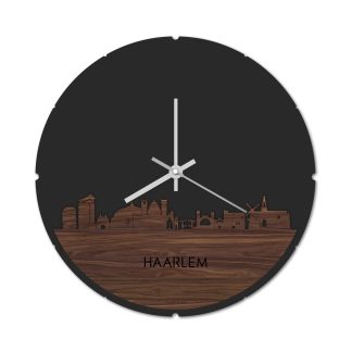 Skyline Klok Rond Haarlem Noten Noten  houten cadeau decoratie relatiegeschenk van WoodWideCities