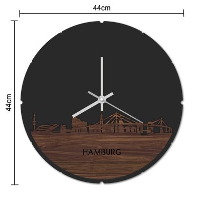 Skyline Klok Rond Hamburg Eiken houten cadeau decoratie relatiegeschenk van WoodWideCities