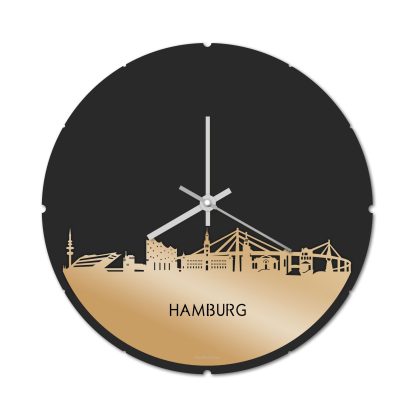 Skyline Klok Rond Hamburg Metallic Goud gerecycled kunststof cadeau decoratie relatiegeschenk van WoodWideCities