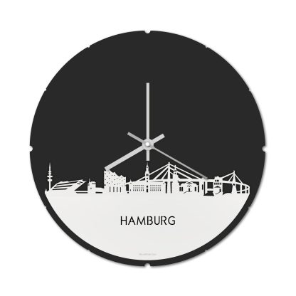 Skyline Klok Rond Hamburg Wit glanzend gerecycled kunststof cadeau decoratie relatiegeschenk van WoodWideCities