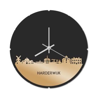 Skyline Klok Rond Harderwijk Metallic Goud gerecycled kunststof cadeau decoratie relatiegeschenk van WoodWideCities