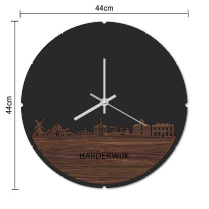 Skyline Klok Rond Harderwijk Noten houten cadeau decoratie relatiegeschenk van WoodWideCities