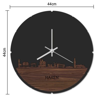 Skyline Klok Rond Haren Bamboe houten cadeau decoratie relatiegeschenk van WoodWideCities