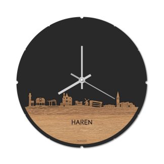 Skyline Klok Haren Eiken houten cadeau decoratie relatiegeschenk van WoodWideCities