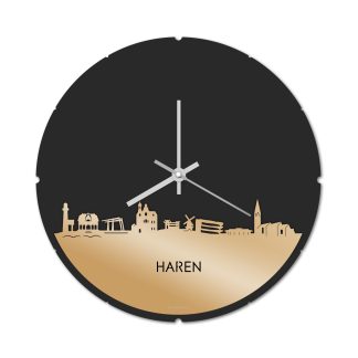 Skyline Klok Rond Haren Metallic Goud gerecycled kunststof cadeau decoratie relatiegeschenk van WoodWideCities