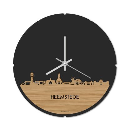 Skyline Klok Rond Heemstede Bamboe houten cadeau decoratie relatiegeschenk van WoodWideCities