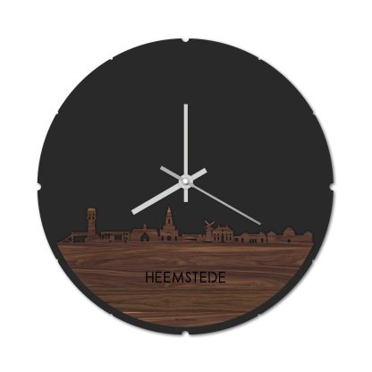 Skyline Klok Rond Heemstede Noten houten cadeau decoratie relatiegeschenk van WoodWideCities