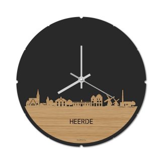 Skyline Klok Rond Heerde Bamboe houten cadeau decoratie relatiegeschenk van WoodWideCities