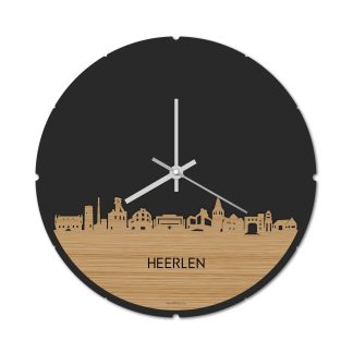 Skyline Klok Rond Heerlen Bamboe houten cadeau decoratie relatiegeschenk van WoodWideCities