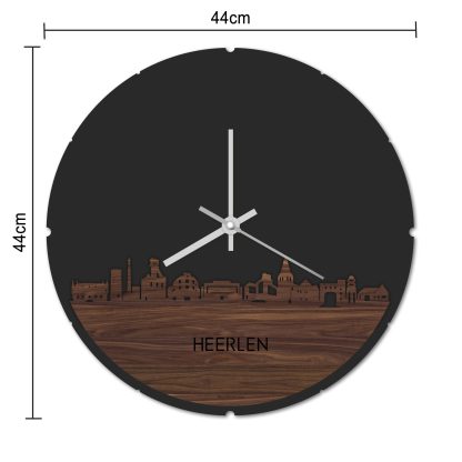 Skyline Klok Rond Heerlen Noten houten cadeau decoratie relatiegeschenk van WoodWideCities