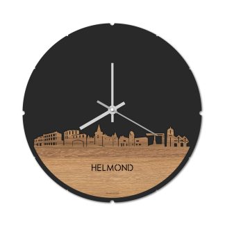 Skyline Klok Rond Helmond Eiken Eiken  houten cadeau decoratie relatiegeschenk van WoodWideCities