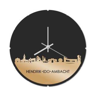 Skyline Klok Rond Hendrik-Ido-Ambacht Metallic Goud gerecycled kunststof cadeau decoratie relatiegeschenk van WoodWideCities