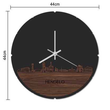 Skyline Klok Rond Hengelo Bamboe houten cadeau decoratie relatiegeschenk van WoodWideCities