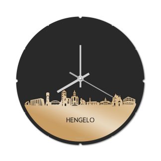 Skyline Klok Rond Hengelo Metallic Goud gerecycled kunststof cadeau decoratie relatiegeschenk van WoodWideCities