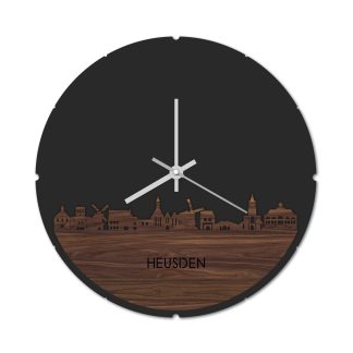 Skyline Klok Rond Heusden Noten houten cadeau decoratie relatiegeschenk van WoodWideCities