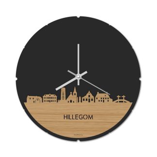 Skyline Klok Rond Hillegom Bamboe houten cadeau decoratie relatiegeschenk van WoodWideCities