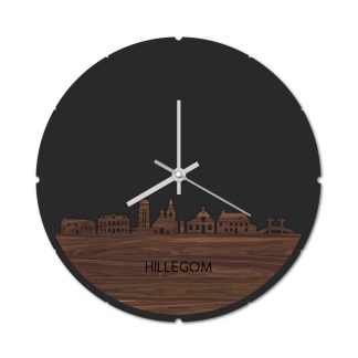 Skyline Klok Rond Hillegom Noten houten cadeau decoratie relatiegeschenk van WoodWideCities