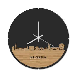 Skyline Klok Rond Hilversum Bamboe houten cadeau decoratie relatiegeschenk van WoodWideCities