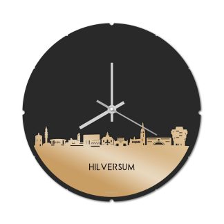 Skyline Klok Rond Hilversum Metallic Goud gerecycled kunststof cadeau decoratie relatiegeschenk van WoodWideCities