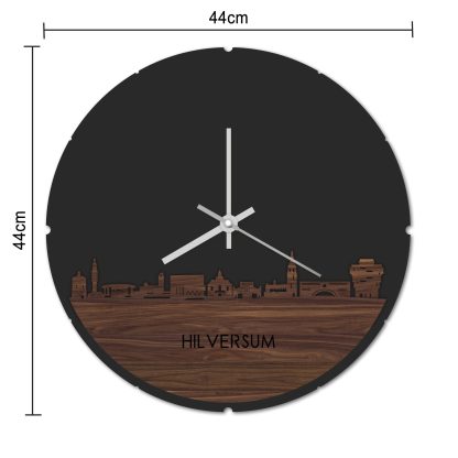 Skyline Klok Rond Hilversum Noten houten cadeau decoratie relatiegeschenk van WoodWideCities