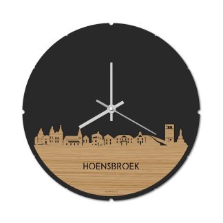 Skyline Klok Rond Hoensbroek Bamboe houten cadeau decoratie relatiegeschenk van WoodWideCities