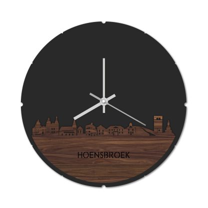 Skyline Klok Rond Hoensbroek Noten houten cadeau decoratie relatiegeschenk van WoodWideCities