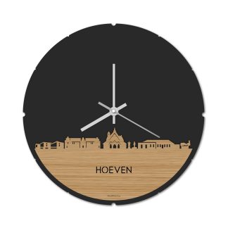 Skyline Klok Rond Hoeven Bamboe houten cadeau decoratie relatiegeschenk van WoodWideCities