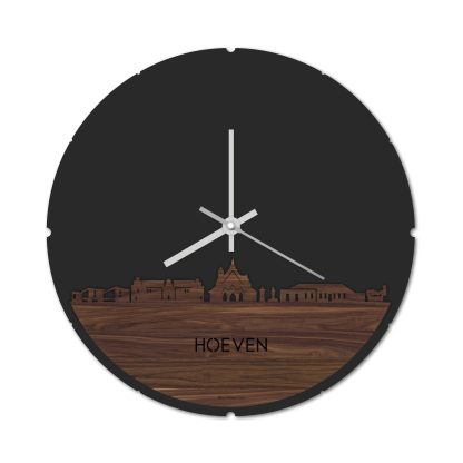 Skyline Klok Rond Hoeven Noten houten cadeau decoratie relatiegeschenk van WoodWideCities