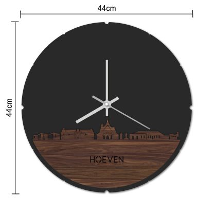 Skyline Klok Rond Hoeven Noten houten cadeau decoratie relatiegeschenk van WoodWideCities