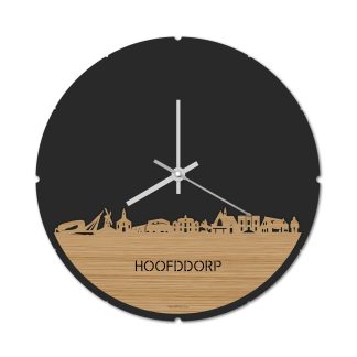 Skyline Klok Rond Hoofddorp Bamboe houten cadeau decoratie relatiegeschenk van WoodWideCities