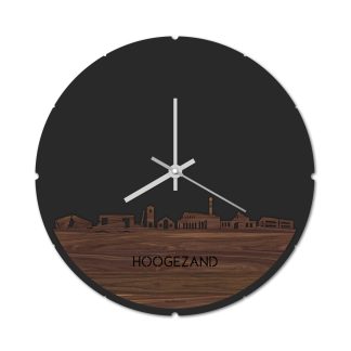 Skyline Klok Rond Hoogezand Noten houten cadeau decoratie relatiegeschenk van WoodWideCities